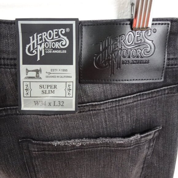 Heroes Motors Moto Jeans Men's Size 34x32 Black Denim Super Slim Paint Splatters - Picture 8 of 14